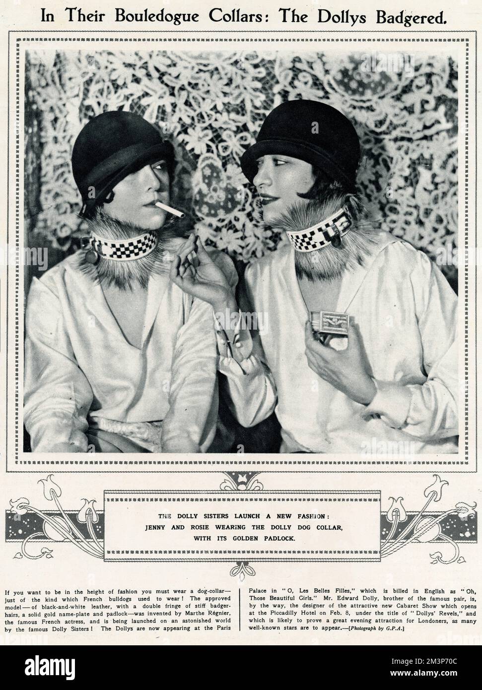 The Dolly Sisters wearing the `Dolly Dog Collar' or the Bouledogue